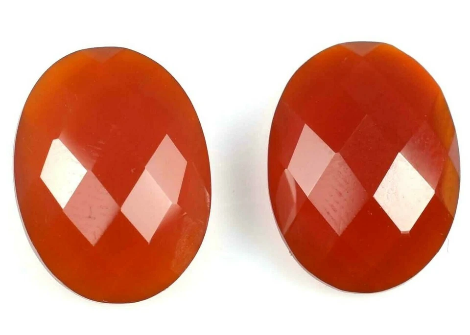 12x16MM Natural African Orange Onyx Loose Oval Broilets Gemstone Chekar Cut Pair - Image 2 of 4