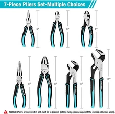 DURATECH 7 PCS Pliers Set with Rolling Pouch Cr-Ni Construction for Basic Repair