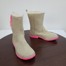 Gap Suede Leather Boots Girls 1 Tan Pink Zip Faux Fur Lined