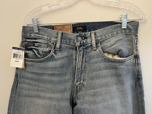 Polo Ralph Lauren Jeans Uomo 30x30 The Varick Slim Dritto Lavaggio Leggero Nuovo con etichette NUOVO - Foto 2 di 12