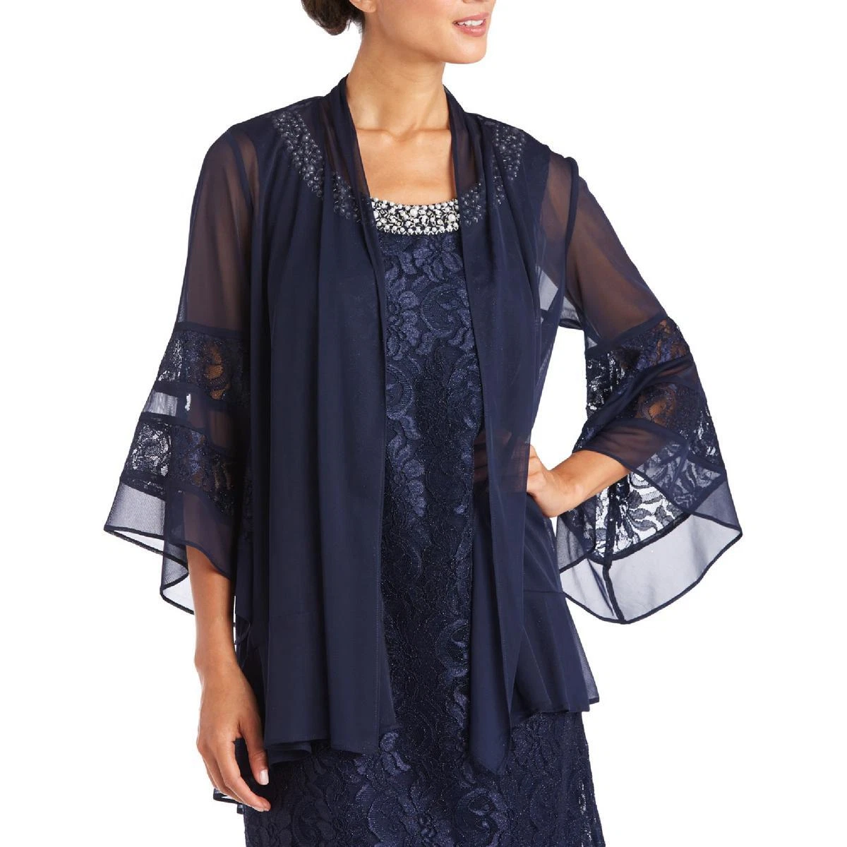 R M Richards Women s 2 PC Lace Embellished Knee Length Dress and Jacket Set