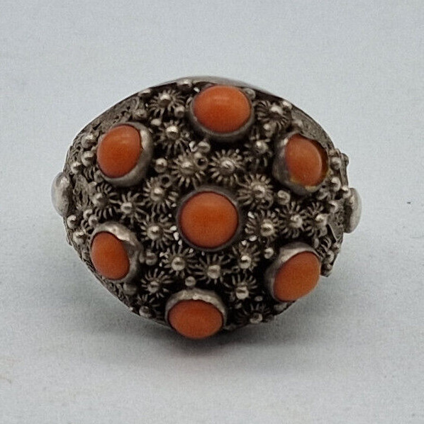 Antique Chinese Export Filigee Solid silver & Cor… - image 2