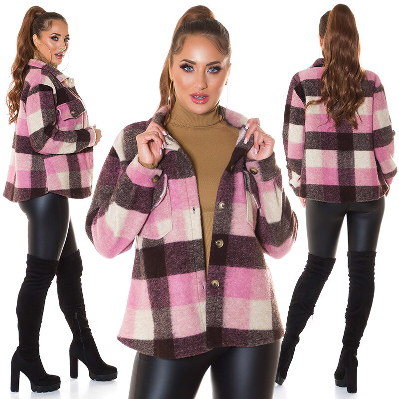 Chaqueta Camisa Mujer Trendy Cálido Tessuto Cuadros Bolsillos Con Botones Nueva