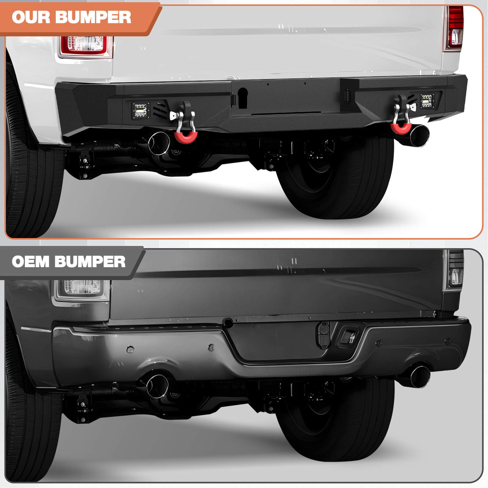 Front & Rear Bumper Set For 2009-2012 Dodge Ram 1500 w/ Winch Plate & LED Lights