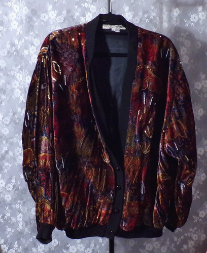 Judith Ann Creations Vintage 80s Cardigan 1980s Velvet Animal Boho Size Large