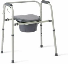 Medline 3-in-1 Steel Adjustable Bedside Commode w/ Microban Protection, Portable