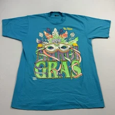 Screen Stars Best Vintage Mardi Gras Men's T-Shirt Large Blue Single Stitch USA