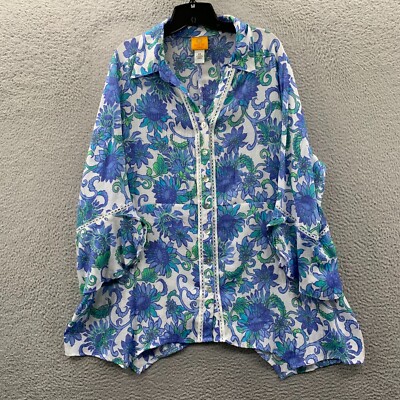 Ruby Rd Blouse Womens 2X Top Floral 3/4 Sleeve Sheer White