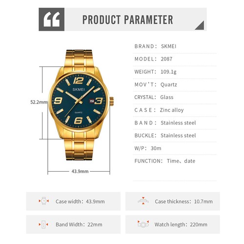 SKMEI Reloj Pulsera Hombre Cuarzo Negocios Acero Inoxidable Calendario para Regalo - Imagen 12 de 28