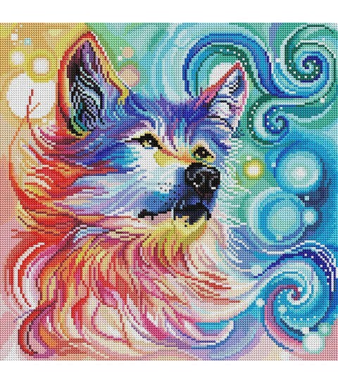 Diamond Art Club Kit Rainbow Wolf 17x17 DIY Diamond Art Kit