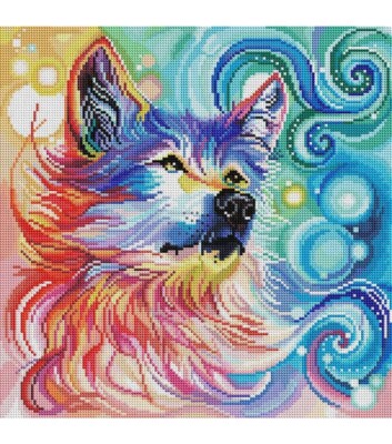Diamond Art Club Kit Rainbow Wolf 17x17 DIY Diamond Art Kit