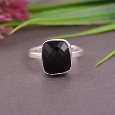 Octagon Cut Natural Black Sapphire Gemstone Ring In Sterling 925 Silver.
