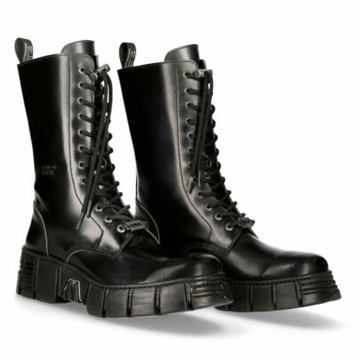 New Rock M-WALL027N-C2 Boots Black Leather Wall Rock Biker Mid