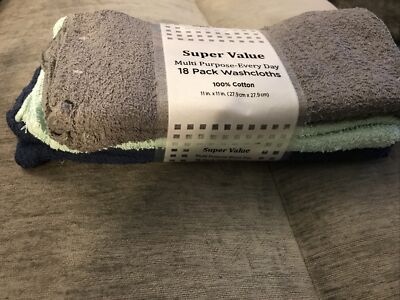 Super Value Multi Purpose Every Day Washcloths 18 Pk 100% Cotton 11 in x 11 in