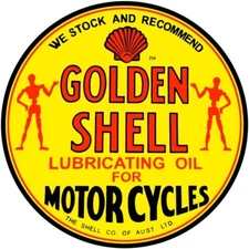 Golden Shell Motorcycle Oil NEW Sign: 24" Dia. Round USA Steel