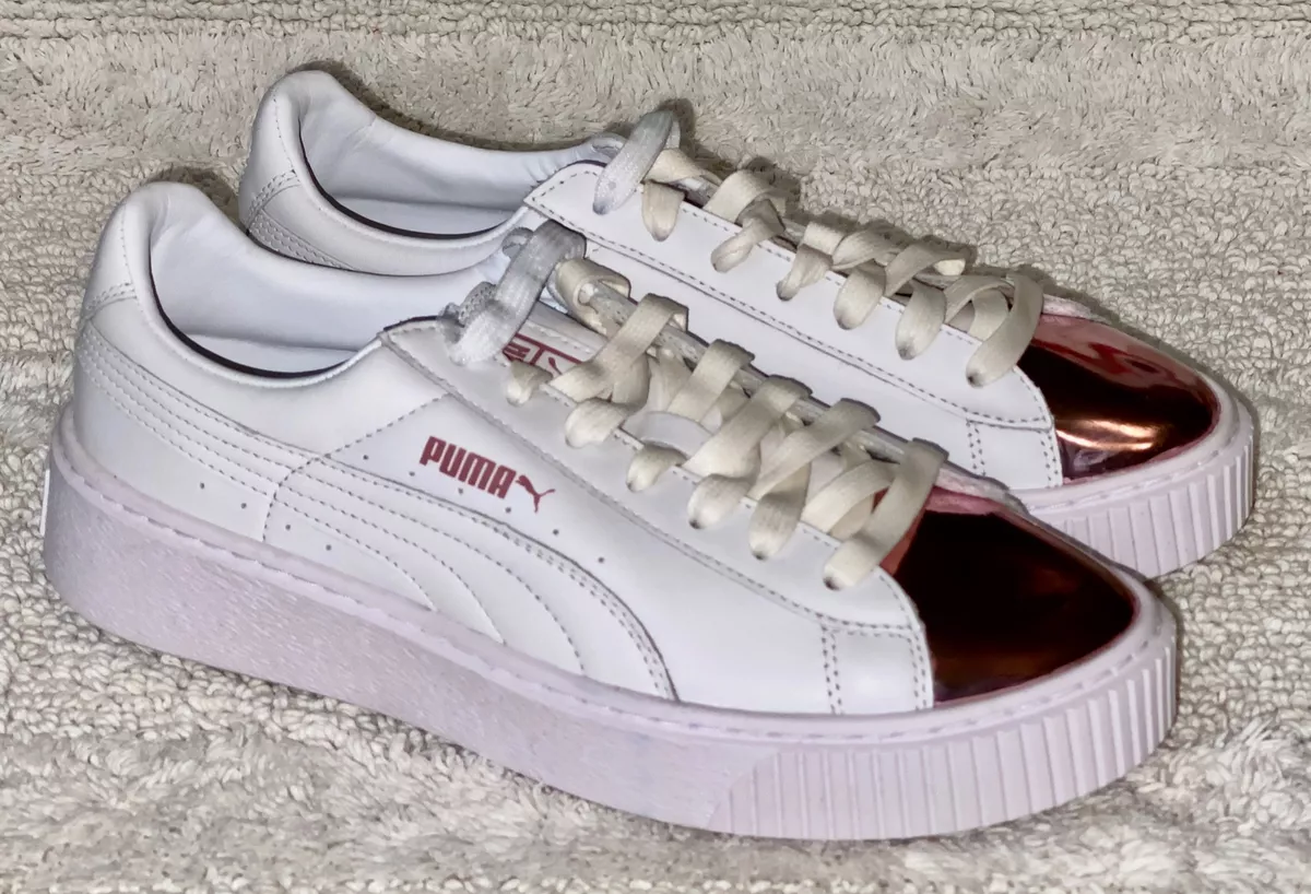 Hostil Asesino Continuo PUMA Basket Platform Metallic 1.25&#034; Sneakers White Rose Gold NEW  Womens Sz 8 | eBay