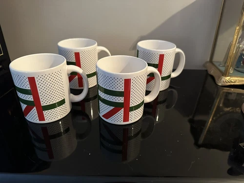 Waechtersbach West Germany Red And Green Abstract Pattern Mugs- Set Of 4