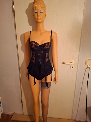 Damen BH/Corsage mit Strapsen, Gr. 75 Cup B, schwarz. -941-