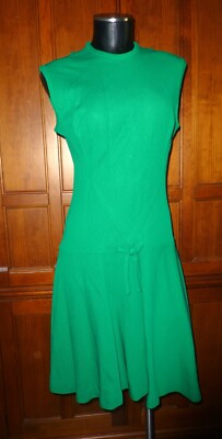 Vintage 60s MOD Juicy Green Drop Waist Poly Knit Scooter Retro Twiggy DRESS  | eBay