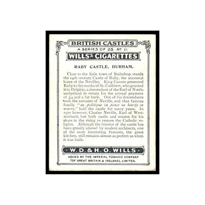 Raby Castle 1925 Wills Cigarettes British Castles Large Cards #21 VG