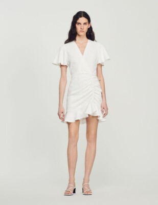 sandro short ruffled dress Sandro Mini Knit Dress with ruffle