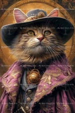 COWBOY CAT ART PRINT, Feline Animal Portrait, Kitty Poster Dark Gothic D180
