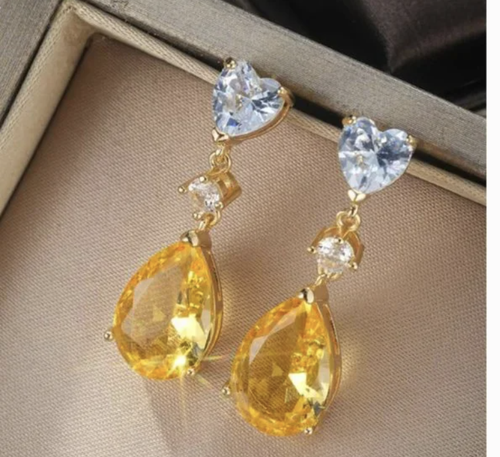 ❤️ FREE Rhinestone Baguette Bow Citron Heart Elegant Pop Girly Artsy Earrings - Picture 6 of 9