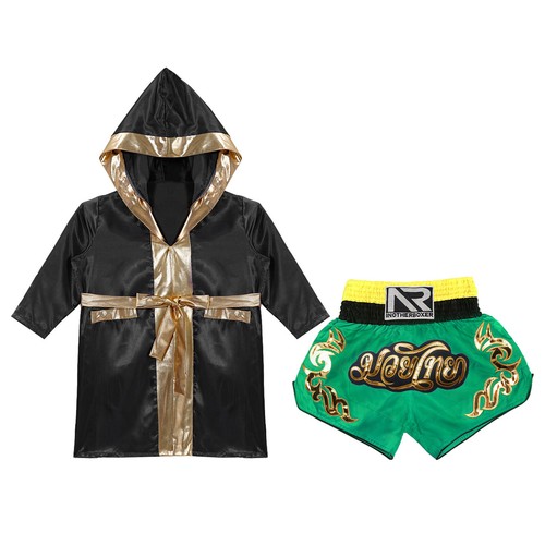 Kids Boys Robe+Shorts Side Split Costume Stage Performance Boxing Outfit Soft - Picture 5 of 87