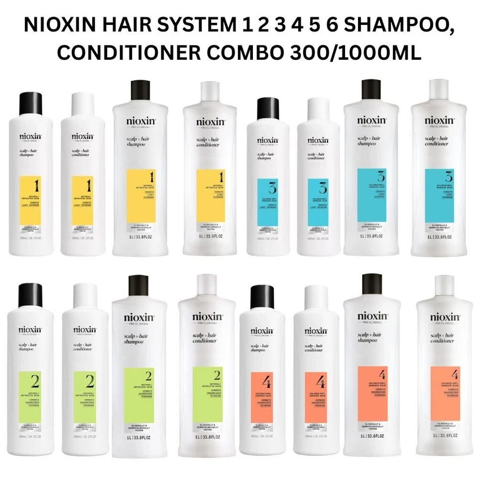 NIOXIN SYSTEM 1 2 3 4 5 6 SHAMPOO, CONDITIONER COMBO 300/1000ML