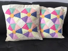  Fully Hand-Quilted Colorful Pillow Case Cover 18"x18"  Set Of 2