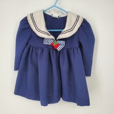 Vintage Toddler Girls Nautical Sailor Dress Jacket Navy Blue White Size 12 month