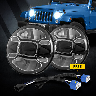 2pcs 7'' Inch Round LED Headlights Halo Angel Eyes for Jeep Wrangler JK 2007-2017