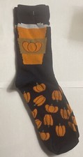 Women's Thanksgiving PUMPKIN SPICE LATTE Crew Socks Navy  Sz 4-10 New Gift