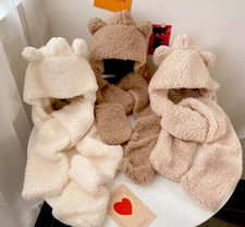 Soft Plush Bear Ears Hat Scarf One