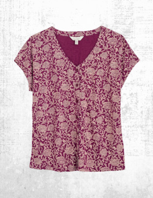 Damen Seasalt Baumwolljersey Glas V-Ausschnitt Jersey Top Lila Küstenblüte
