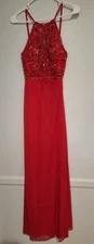 formal gown blondie nites red sleeveless dress full-length size 5