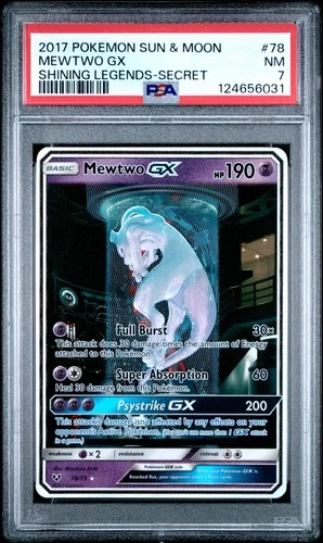 2017 POKEMON SUN & MOON SHINING LEGENDS SECRET #78 MEWTWO GX PSA 7