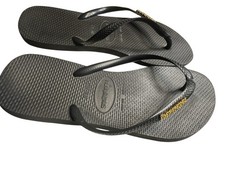 Women's HAVAIANAS BLACK GOLD SpelloutSandals Thongs US 9/10 EU 39/40