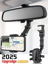 360° Rotatable Car Rearview Rear View Mirror Phone Holder Mount Stand For iPhone