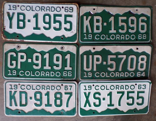 Six Colorado License Plates  1963-up