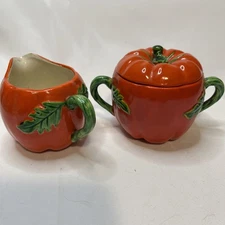 VTG Maruhon Ware Tomato Sugar Bowl & Creamer  Occupied Japan 1945- 1952