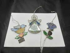 Stained Glass Suncatchers Lot Of 3 Bird Flower Angel