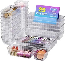 25 PCS Clear Plastic Drawer Organizer Set - 4 Sizes Makeup Organizer Desk Drawer