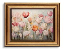Gold Framed Wall Art Vintage Flower Canvas Wall Art Floral Nature Spring Colo...
