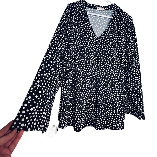 Blue Mood Black And White V-neck Top With Roll-tab Sleeves Size 3x - Foto 2 di 7