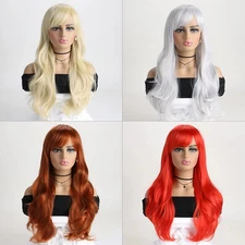 Women's Wig Long Wavy Wig Ladies Hair Wig Red Synthetis Wigs+Wig Cap