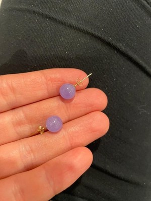 Ohrstecker 8,5 mm Lavendel Jadeit Jade Kugel massiv 14 Karat Gelbgold