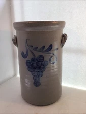 Vintage Rowe Pottery Handmade Cobalt Blue Grape Design Crock Circa 2005