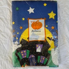 Vintage Town & Country Living Halloween Flannel Backed Vinyl Tablecloth 52"x70"