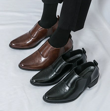 Men's Faux Leather Block Heels Slip on Shoes Business Dress Club Casual Oxfords